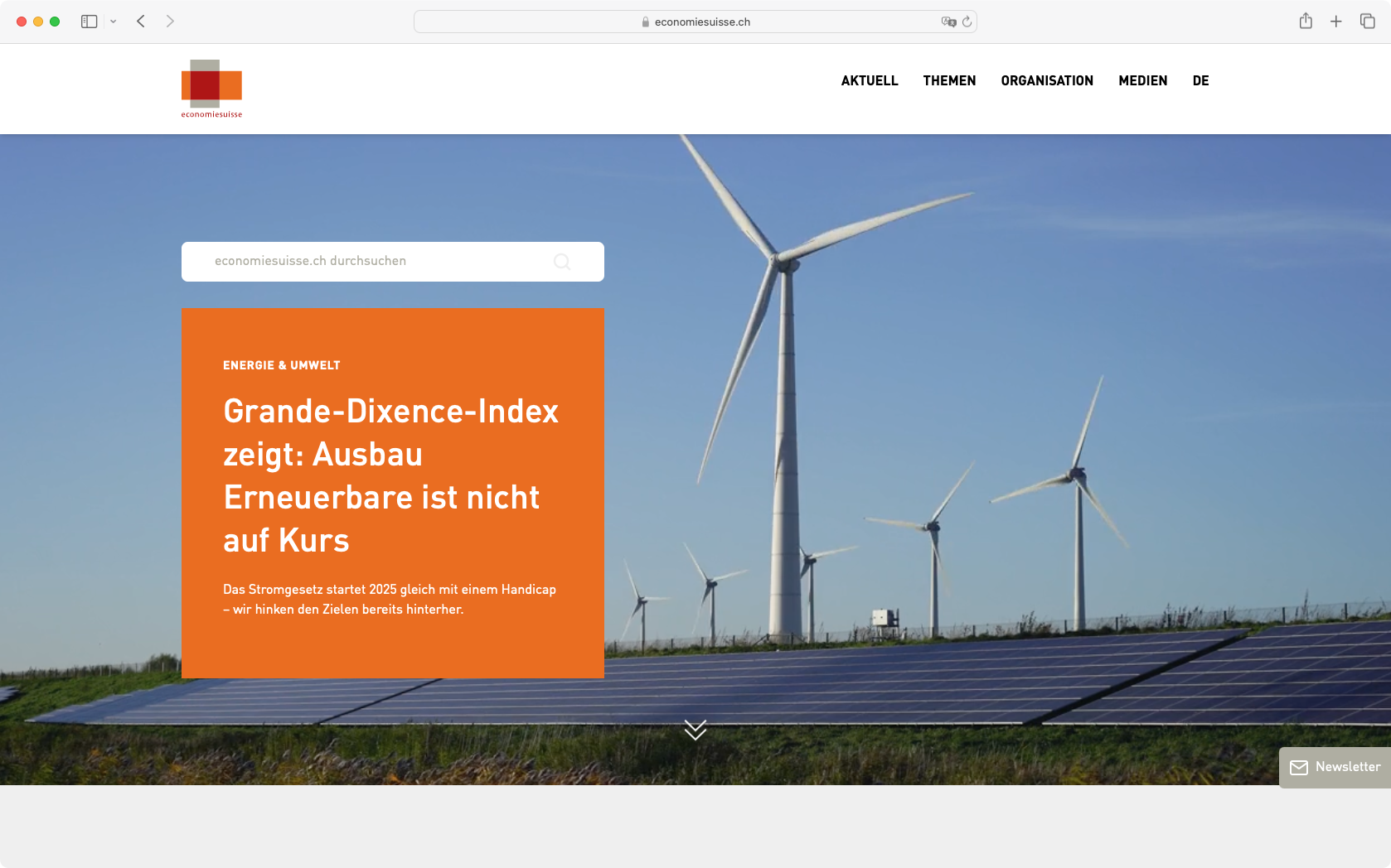 Screenshot Startseite economiesuisse